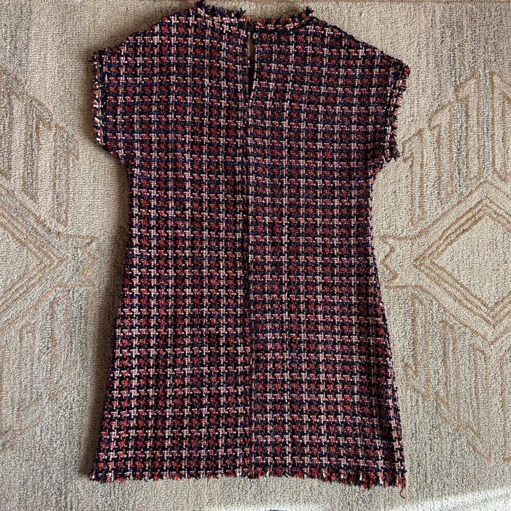 Tweed Fringe Mini Dress Dark Academia Preppy Old Money Mod Twee Modest Womens S - Picture 2 of 11